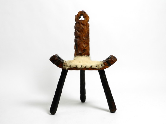 Image 1 of Mid Century three-legged stool cowhide