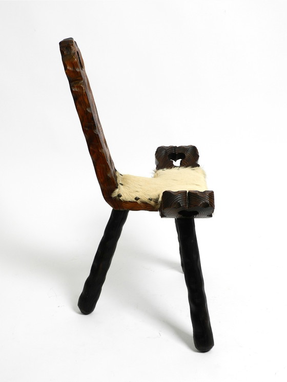 Image 1 of Mid Century three-legged stool cowhide