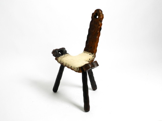 Image 1 of Mid Century three-legged stool cowhide