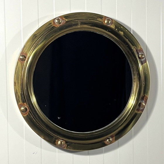 Image 1 of Brass Porthole Wall Mirror Deutsche Werkstätten 1950'S