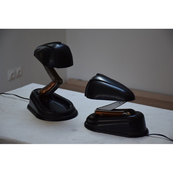 Image 1 of Coppia di lampade vintage in bachelite marrone a bolide di Lucidus Bloc per Gustav Miklos, 1945