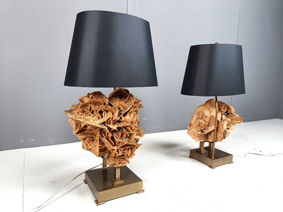 Image 1 of Brass And Stone Rose Table Lamps, 1970S