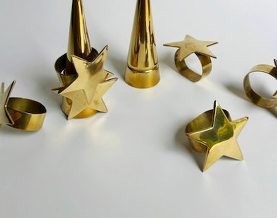 Image 1 of Anelli per tovaglioli vintage in ottone anni &#39;80, stella dorata, strega, Whimsigoth