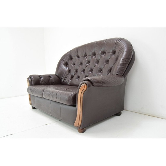 Image 1 of Vintage leatherette and wood sofa, Czechoslovakia 1990