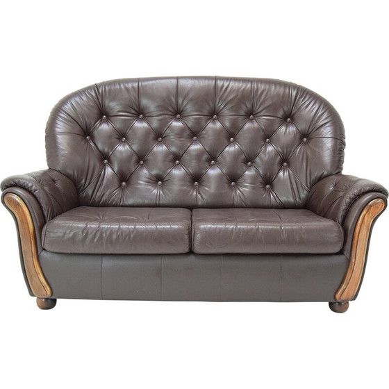 Image 1 of Vintage leatherette and wood sofa, Czechoslovakia 1990