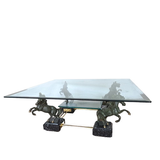 Table basse vintage bronze laiton chevaux