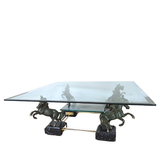 Image 1 of Vintage coffee table bronze brass horses