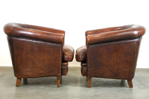 2 x Fauteuil club en cuir de mouton