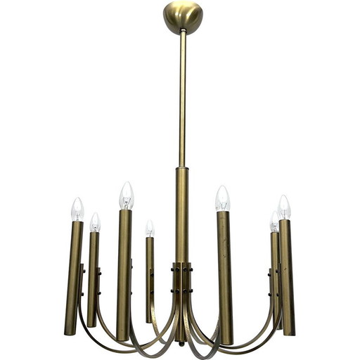 Vintage 8-light brass chandelier for Sciolari, Italy 1970