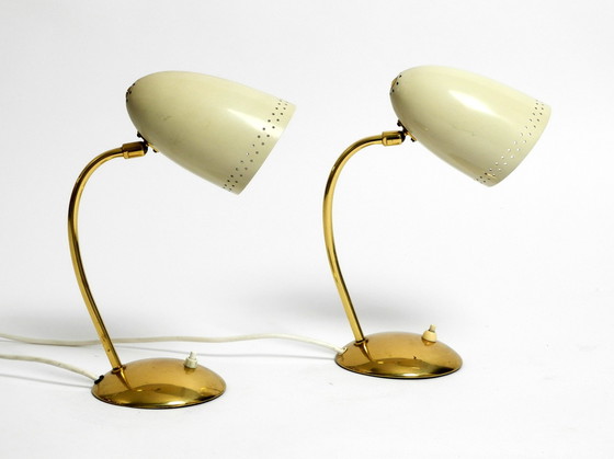 Image 1 of Pair Of Beautiful German Mid Century Modern Brass Table Lamps With Metal Shades