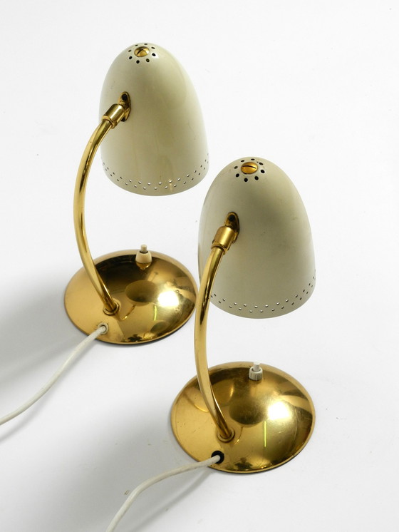 Image 1 of Pair Of Beautiful German Mid Century Modern Brass Table Lamps With Metal Shades