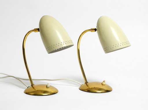 Pair Of Beautiful German Mid Century Modern Brass Table Lamps With Metal Shades