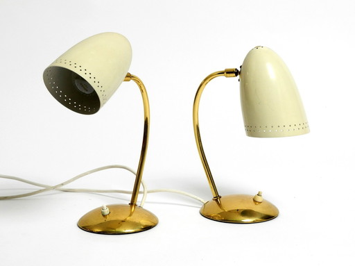 Pair Of Beautiful German Mid Century Modern Brass Table Lamps With Metal Shades