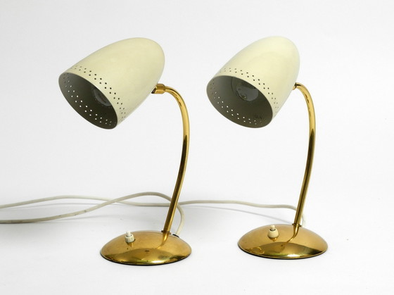 Image 1 of Pair Of Beautiful German Mid Century Modern Brass Table Lamps With Metal Shades