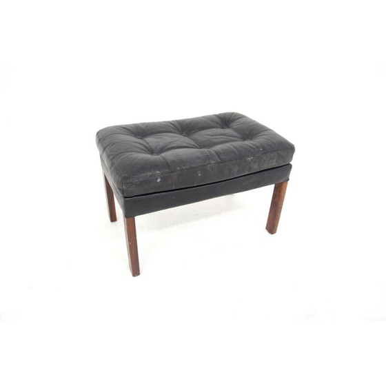 Image 1 of Vintage leather and rosewood footrest, Sweden 1960s