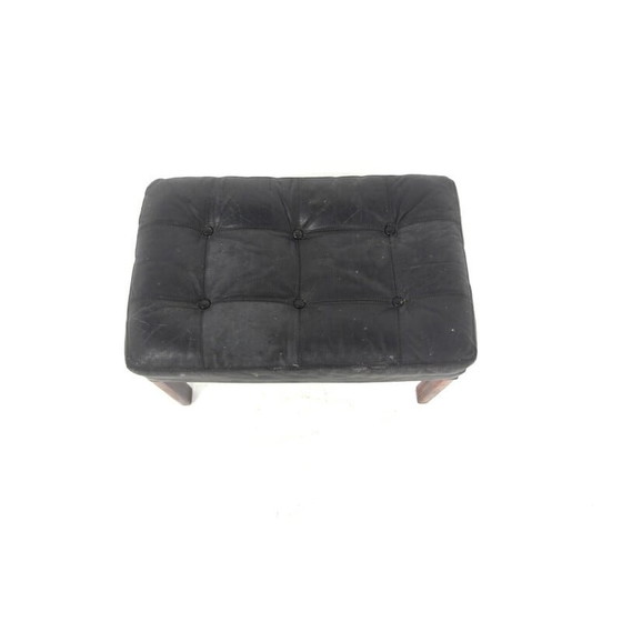 Image 1 of Vintage leather and rosewood footrest, Sweden 1960s