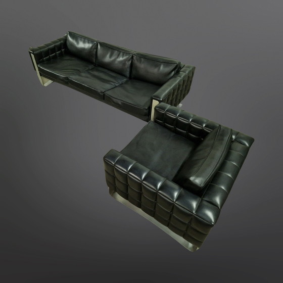 Image 1 of Black vinyl and metal modernist seating group, Denmark 1960s