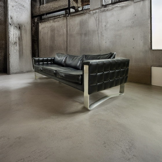 Image 1 of Black vinyl and metal modernist seating group, Denmark 1960s