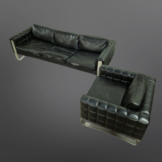 Image 1 of Black vinyl and metal modernist seating group, Denmark 1960s