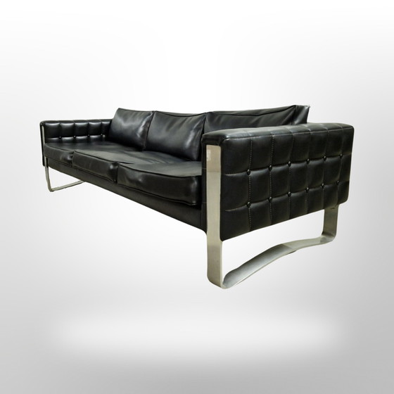 Image 1 of Black vinyl and metal modernist seating group, Denmark 1960s