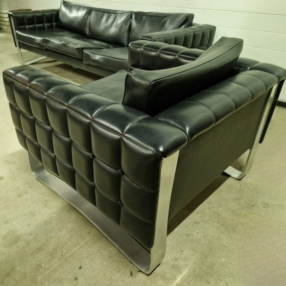 Image 1 of Black vinyl and metal modernist seating group, Denmark 1960s