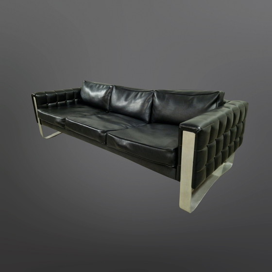 Image 1 of Black vinyl and metal modernist seating group, Denmark 1960s