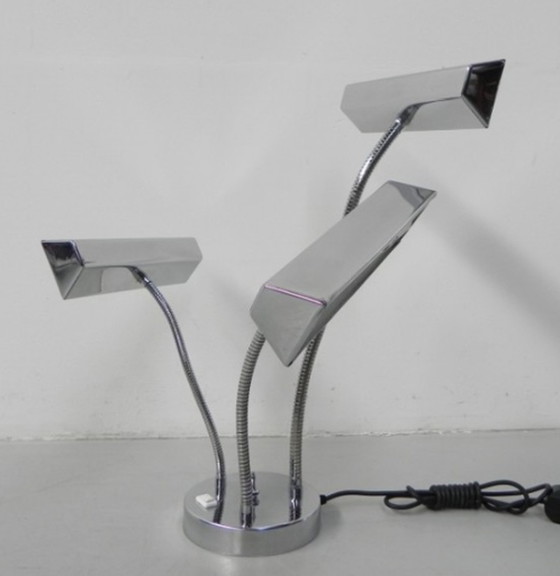 Image 1 of Lampe de bureau vintage avec 3 abat-jour chromés