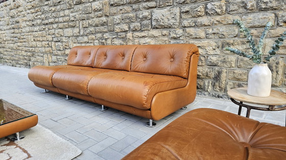 Image 1 of Vintage Loft Studio Space Age 60S 70S Groupe de sièges en cuir Canapé en cuir