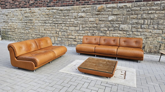 Image 1 of Vintage Loft Studio Space Age 60S 70S Groupe de sièges en cuir Canapé en cuir