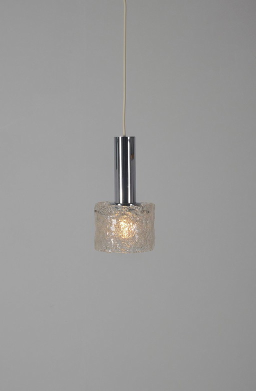 Lampada a sospensione vintage con vetro satinato e cromo