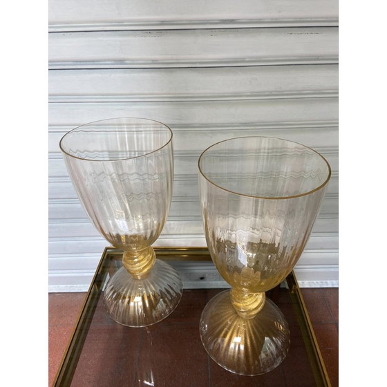Image 1 of Pair of vintage gold Murano glass vases, 1980