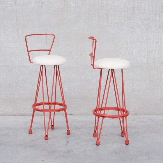 Image 1 of Pair of vintage stools in metal and buckles, France 1970s