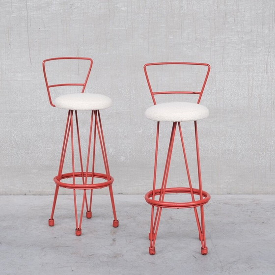 Image 1 of Pair of vintage stools in metal and buckles, France 1970s
