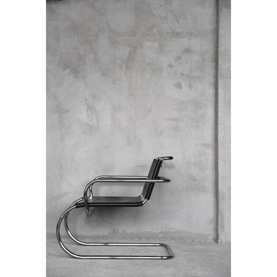 Image 1 of Vintage German leather cantilever chrome-plated tubular steel Bauhaus chair by Franco Albini for Tecta, 1950s