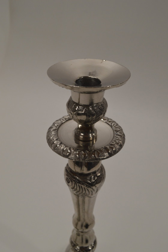 Image 1 of Silver Candlesticks With Engravings