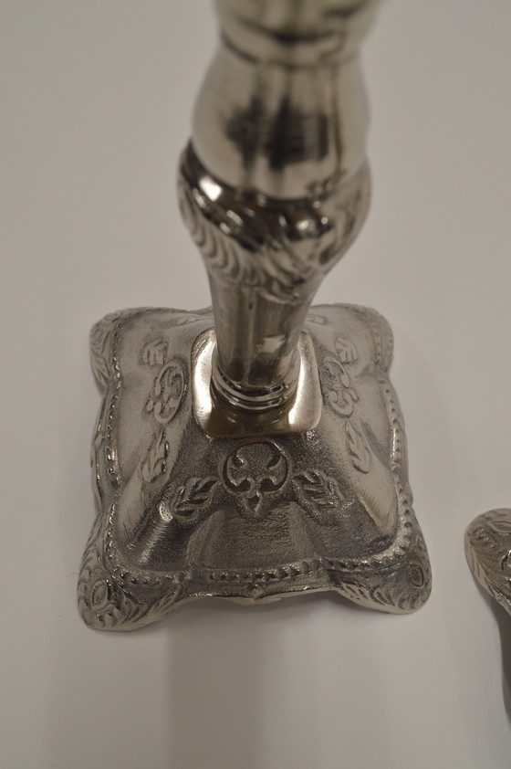 Image 1 of Silver Candlesticks With Engravings