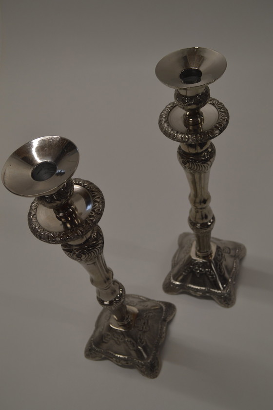 Image 1 of Silver Candlesticks With Engravings