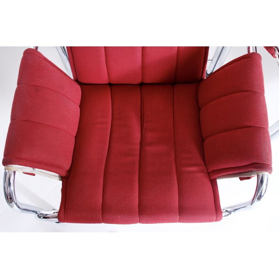 Image 1 of Pair of vintage chrome armchairs for Kodreta Myjava in red fabric and metal 1980