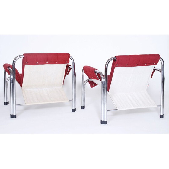 Image 1 of Pair of vintage chrome armchairs for Kodreta Myjava in red fabric and metal 1980