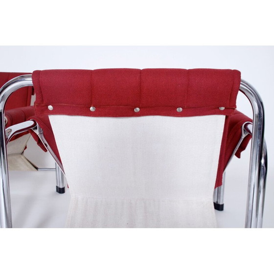 Image 1 of Pair of vintage chrome armchairs for Kodreta Myjava in red fabric and metal 1980