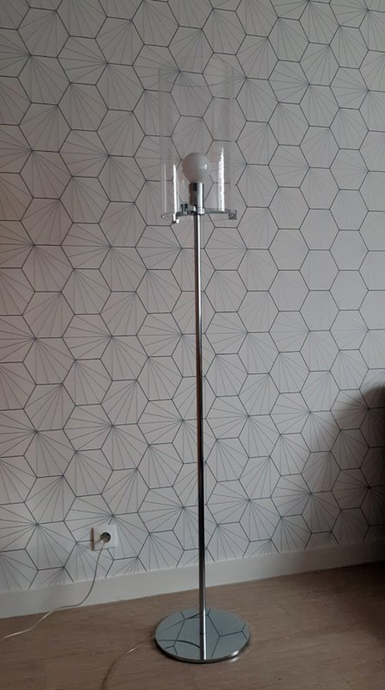 Image 1 of Christian Ploderer "Cpl F1" Floor Lamp with Chrome Base and Blown Glass Shade.