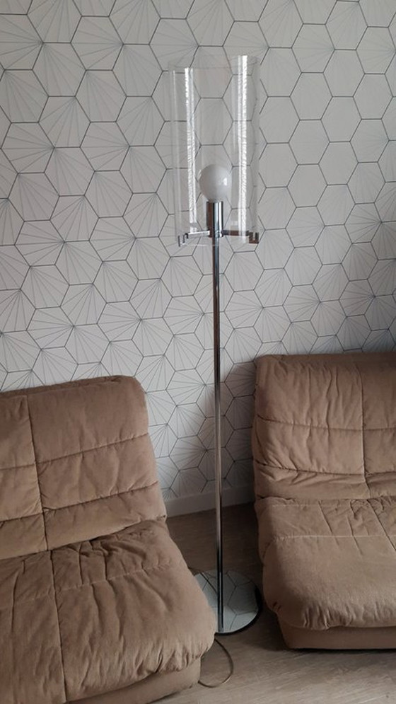 Image 1 of Christian Ploderer "Cpl F1" Floor Lamp with Chrome Base and Blown Glass Shade.