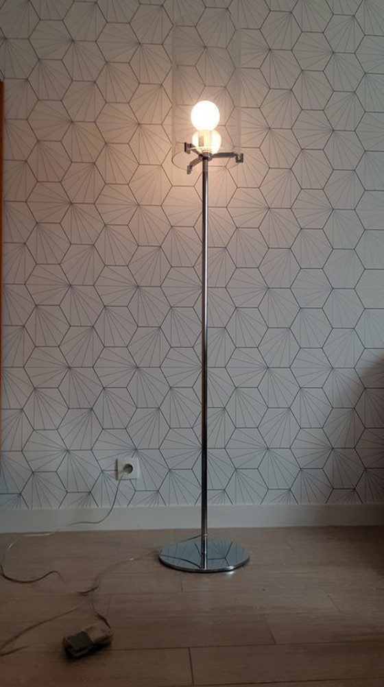 Image 1 of Christian Ploderer "Cpl F1" Floor Lamp with Chrome Base and Blown Glass Shade.