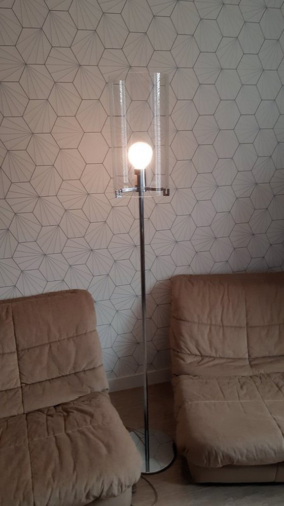 Image 1 of Christian Ploderer "Cpl F1" Floor Lamp with Chrome Base and Blown Glass Shade.