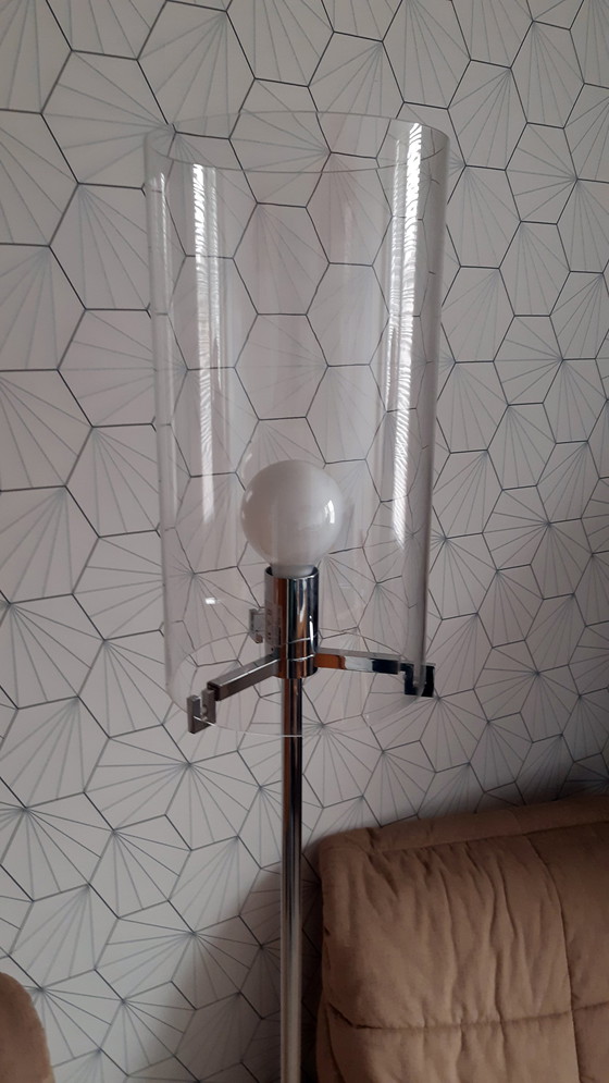 Image 1 of Christian Ploderer "Cpl F1" Floor Lamp with Chrome Base and Blown Glass Shade.