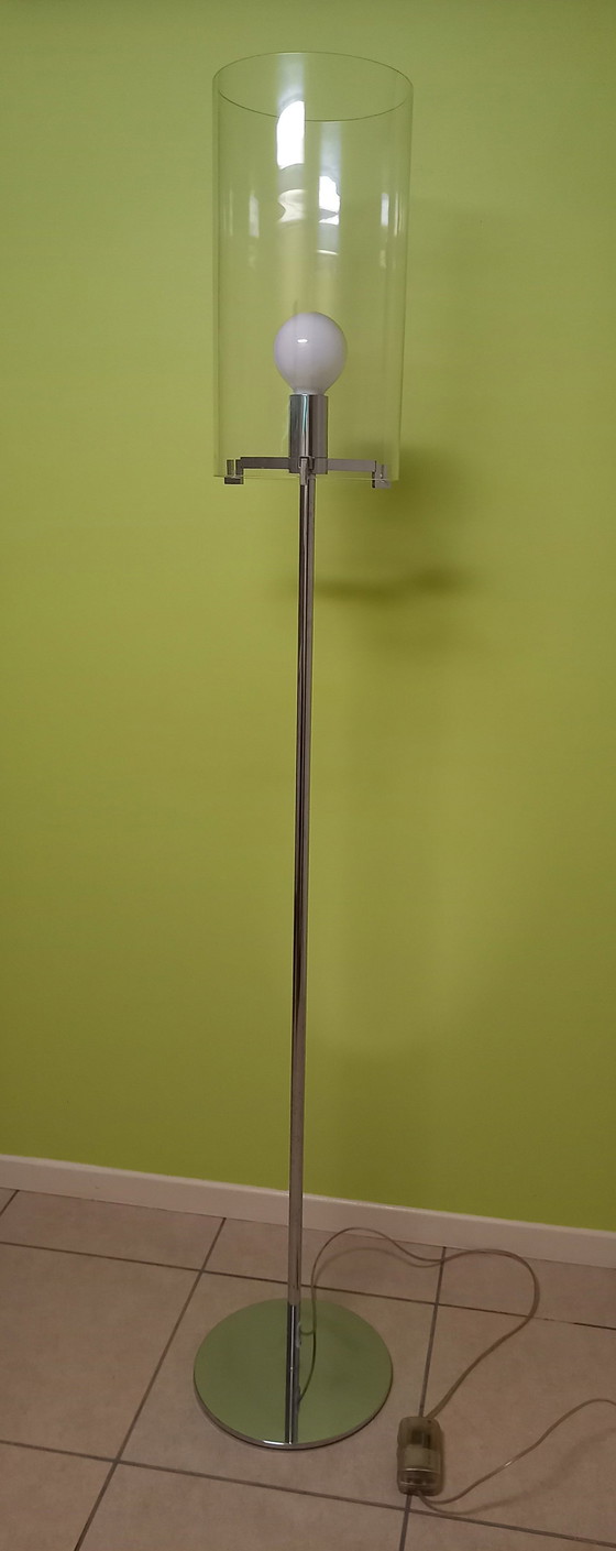 Image 1 of Christian Ploderer "Cpl F1" Floor Lamp with Chrome Base and Blown Glass Shade.