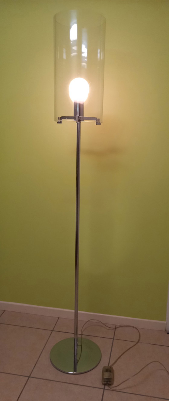 Image 1 of Christian Ploderer "Cpl F1" Floor Lamp with Chrome Base and Blown Glass Shade.