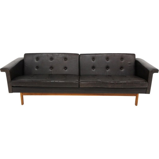Vintage 3-seater leather sofa by Karl Erik Ekselius for Joc Vetlanda, Sweden 1950