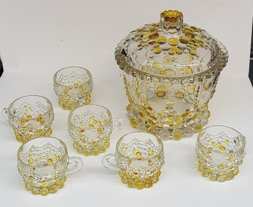 8X Elaborate Punch Bowl & Drinking Set With Crystal Ladle