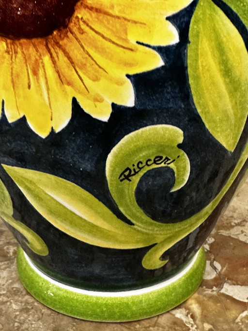 Ceramic tiles Ricceri Firenze -Lamp Stand Sunflowers - 80'S - H 42 Cm